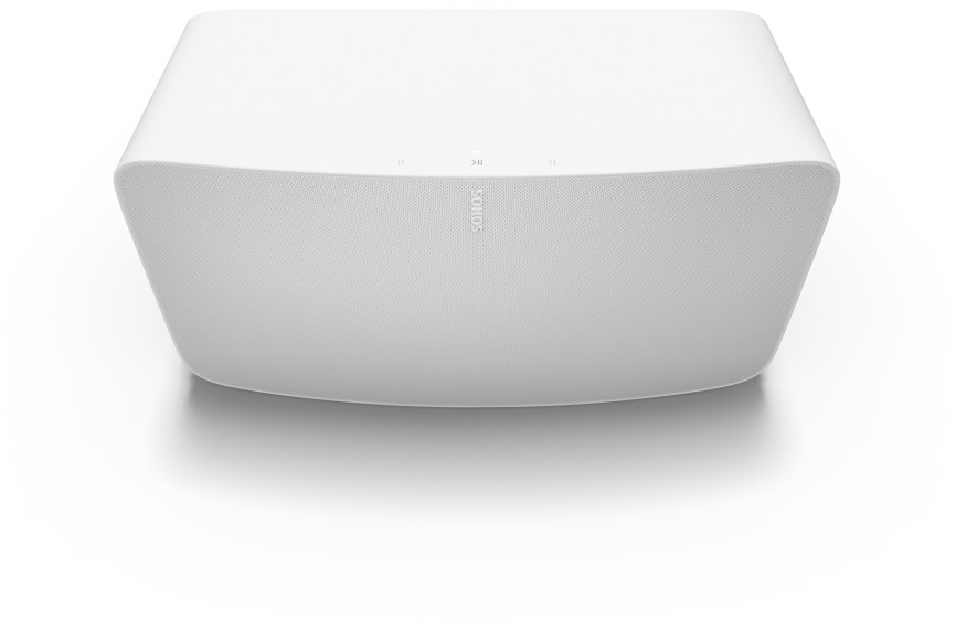 Egy fehér, téglalap alakú Sonos hangszóró fehér háttéren.