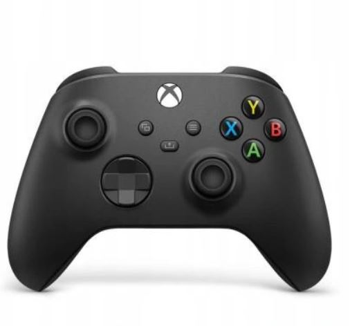 Renkli düğmeli siyah Xbox kontrolcüsü, beyaz arka planda beyaz Xbox logosu.
