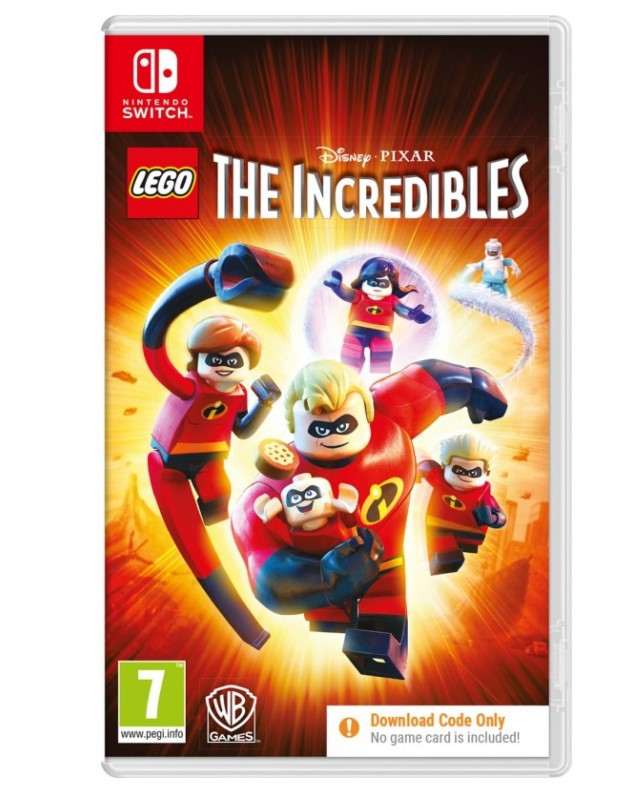 'Lego The Incredibles' için Nintendo Switch oyun kutusu, kapakta oyun karakterleri ile.