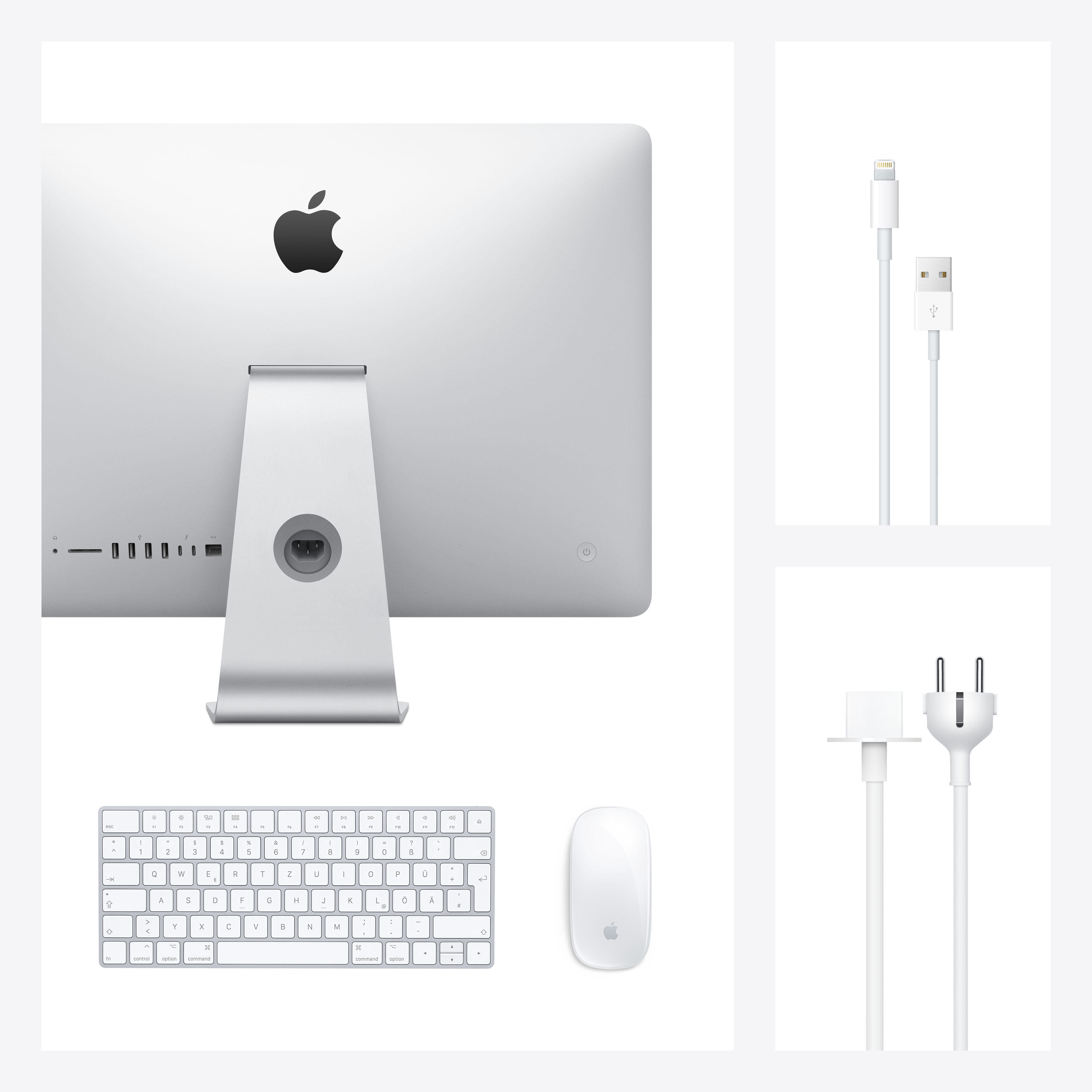 Silber APPLE 16 GB PC 2020, iMac 256 RAM, GB All-in-One Grafik SSD, Iris Intel Plus Core™ Prozessor, Intel® Zoll Display, mit i5 21,5 640, MHK03D/A