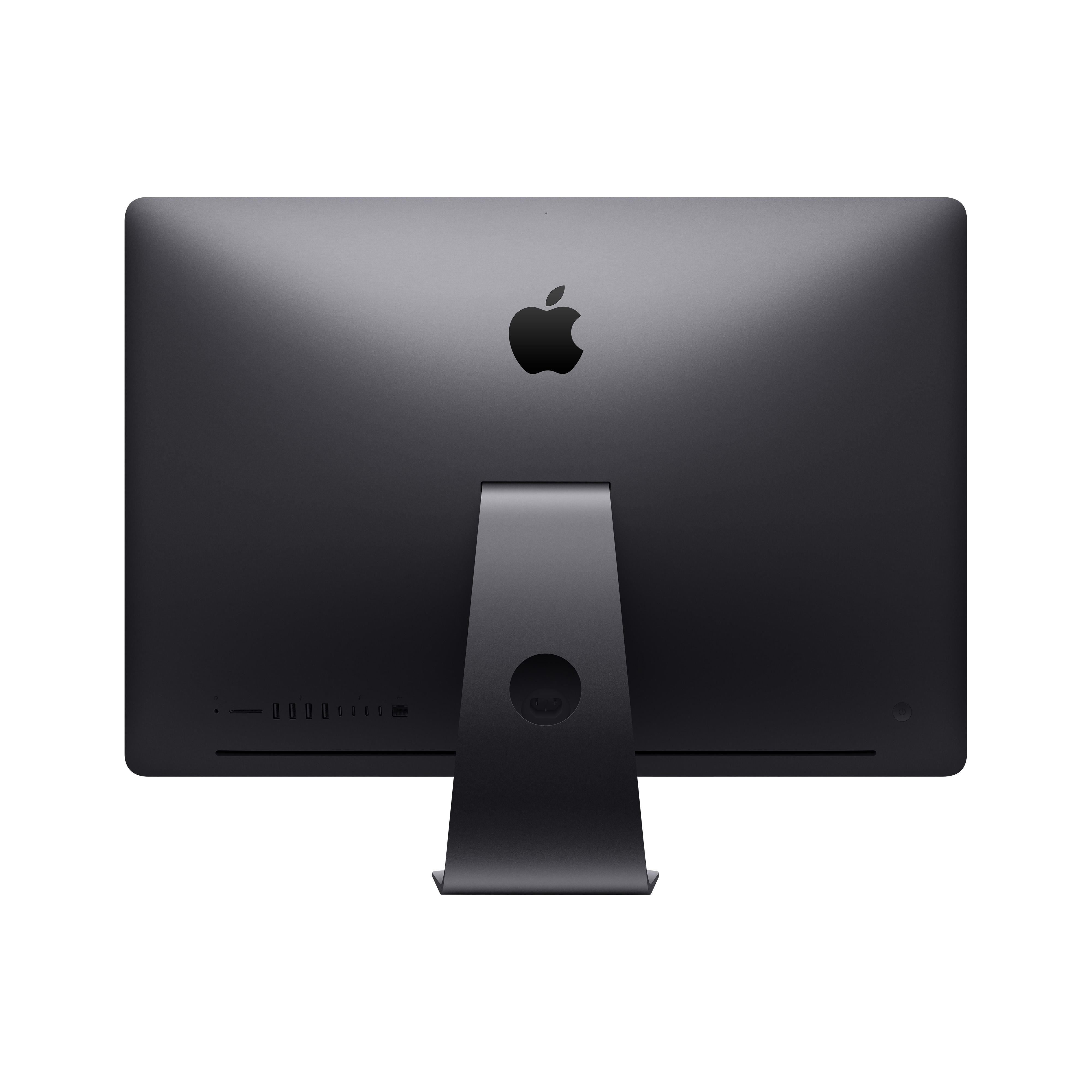 Ein schwarzer Apple iMac Computer, mit Ständer und dem Apple-Logo auf der Rückseite.