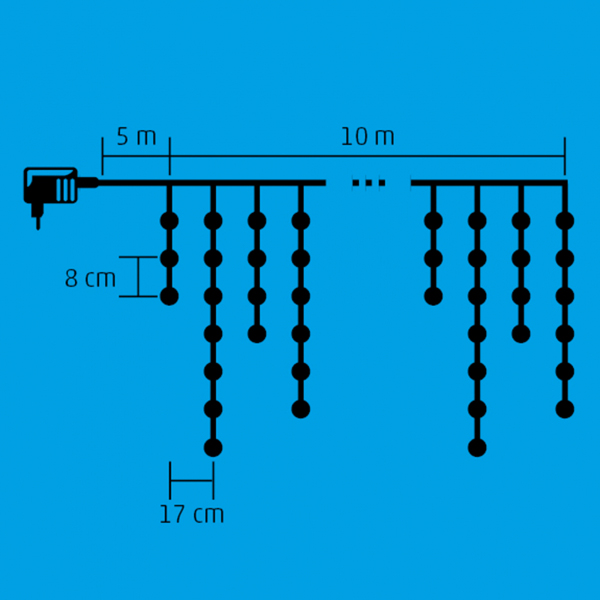 Egy diagram a fekete vonalakból csepegő vízzel ellátott öntözőrendszert mutat kék háttéren.