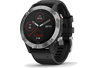 GARMIN fenix 6 okosóra, ezüst fekete szilikon szíjjal