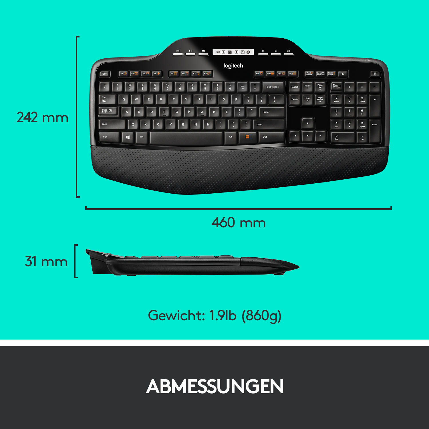 LOGITECH MK710, Tastatur & Maus Set, kabellos, Schwarz/Anthrazit