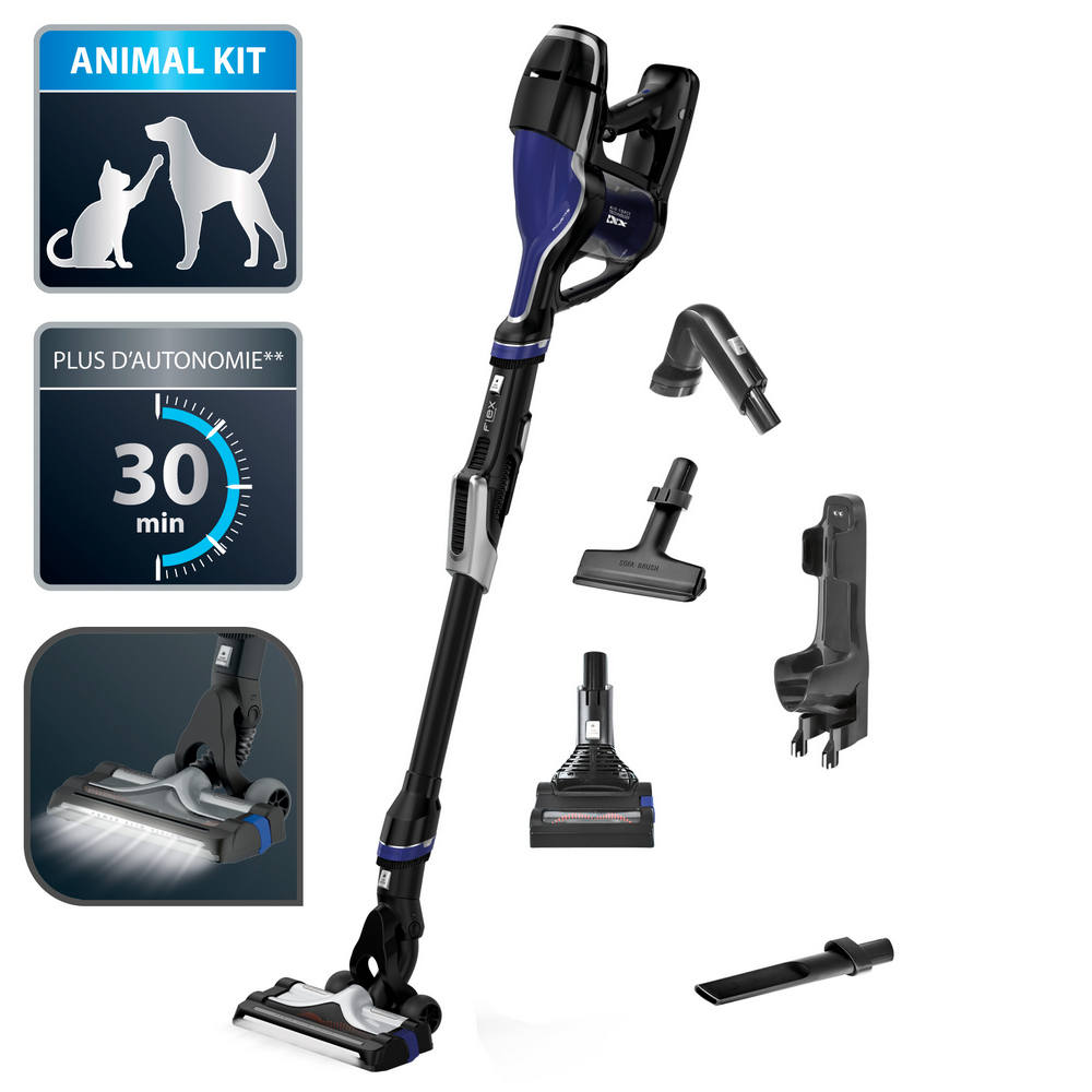 Aspirador escoba -  Rowenta RH9291, 3h, Sin bolsa, 0.65 l, 30 min, Negro /azul
