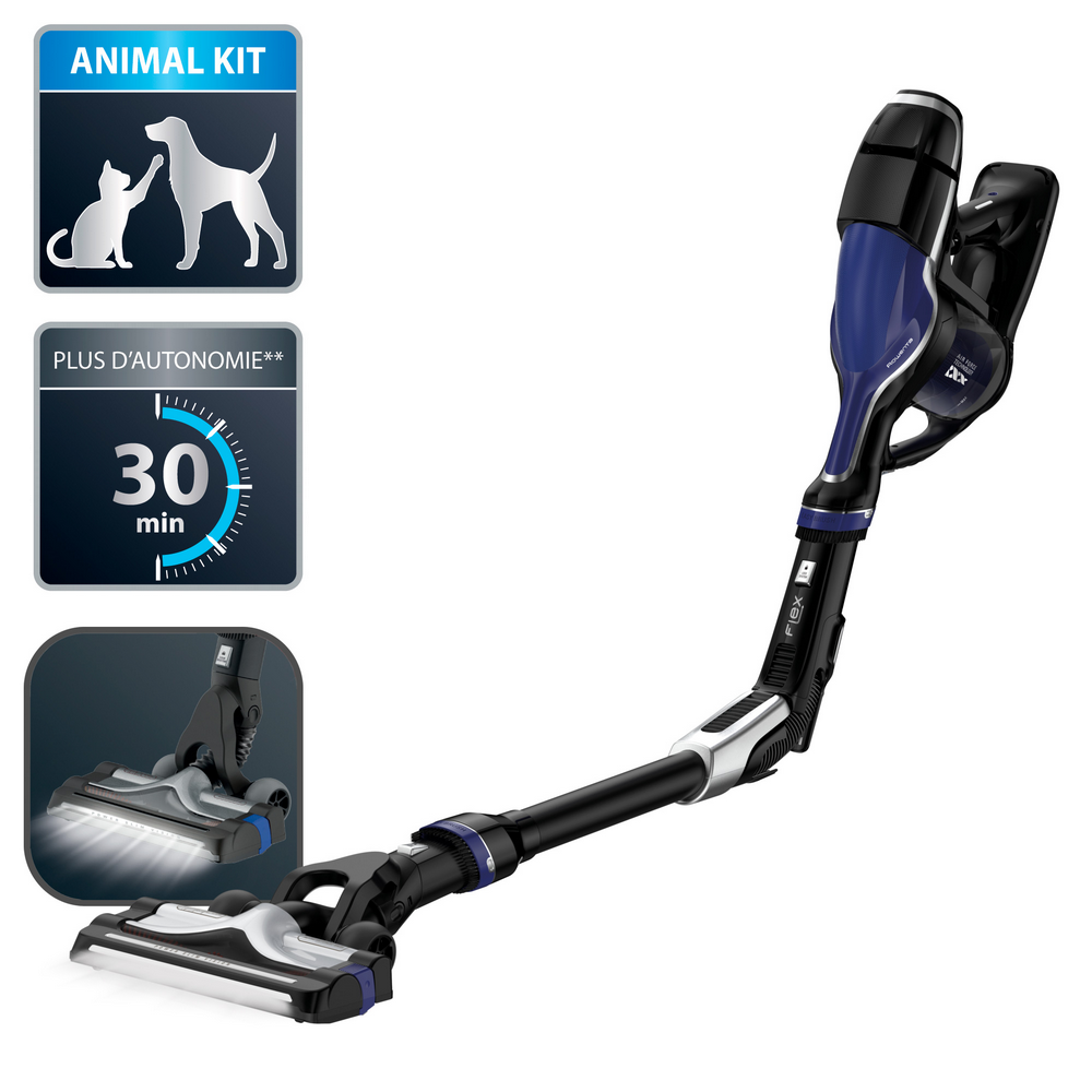 Aspirador escoba -  Rowenta RH9291, 3h, Sin bolsa, 0.65 l, 30 min, Negro /azul