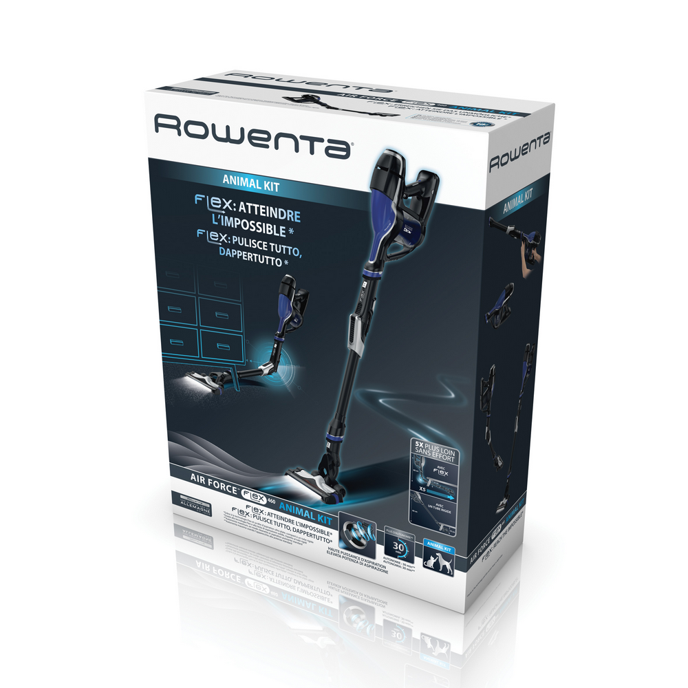 Aspirador escoba -  Rowenta RH9291, 3h, Sin bolsa, 0.65 l, 30 min, Negro /azul