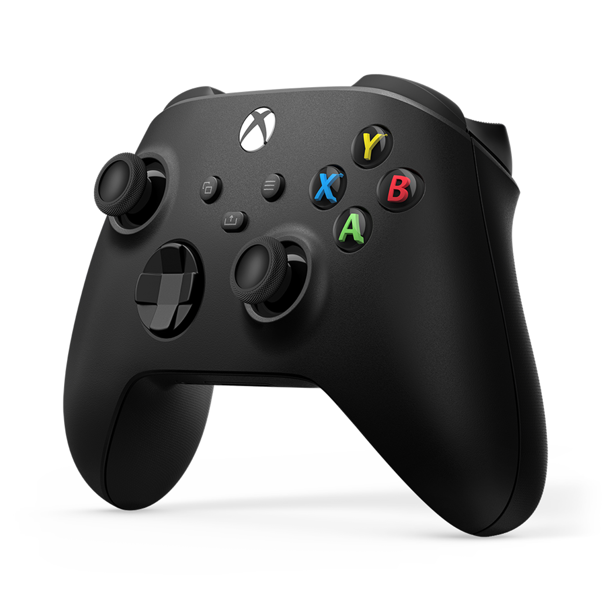 Düğmeler, kontrol çubukları ve Xbox logosu bulunan siyah oyun kumandası.
