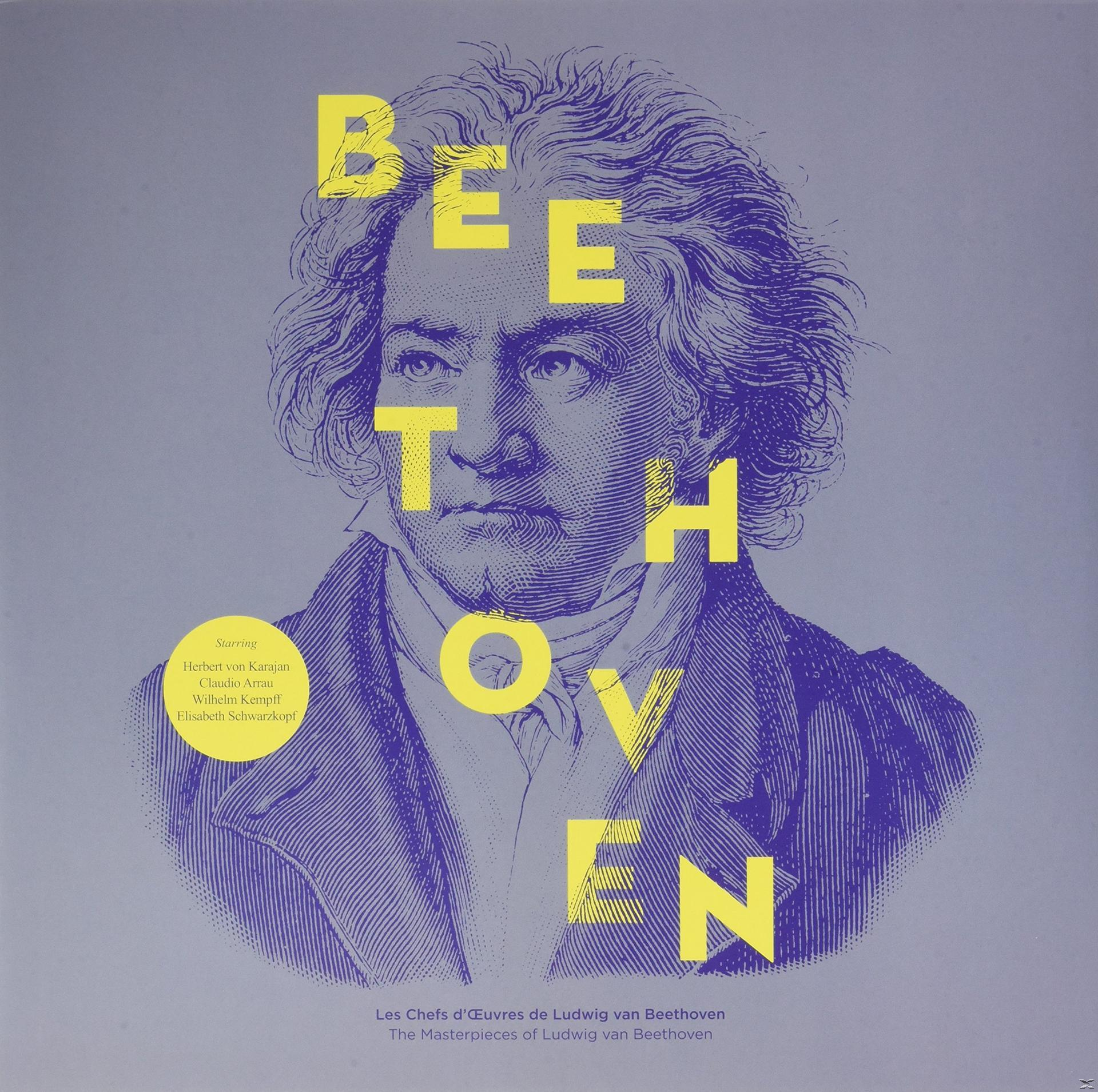 Beethovens Porträt mit gelbem Text, der das Bild überlagert, der Text lautet Beethoven.