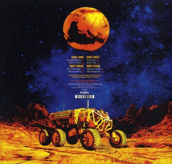 Albumcover mit Mars-Rover und Planet. Weltraumthema mit Textbeschriftungen.