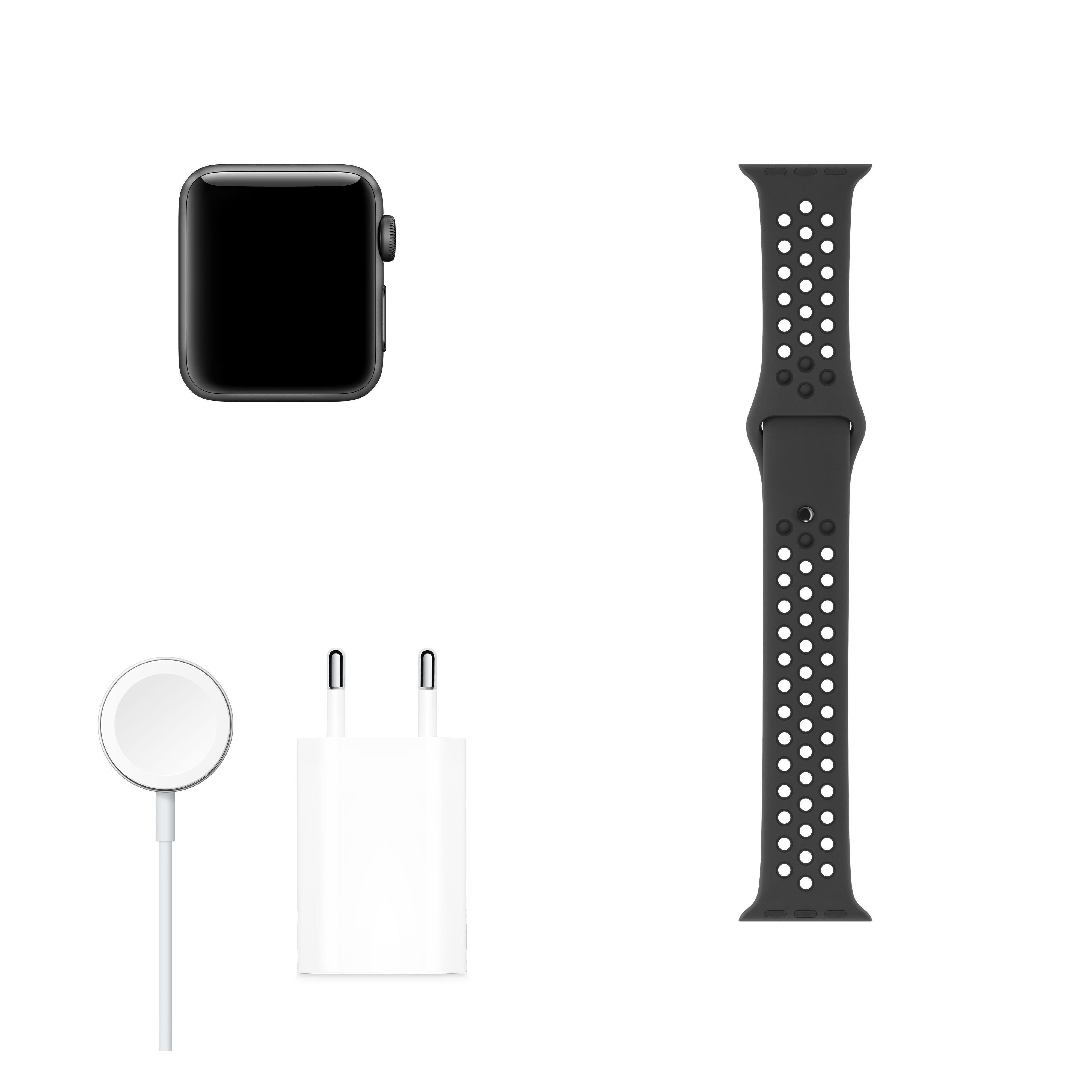 APPLE Watch Nike+ Series 3 38mm (GPS+ Cellular) Smartwatch Aluminium Kunststoff, 130-200 mm, Space Grau mit Sportarmband Anthrazit