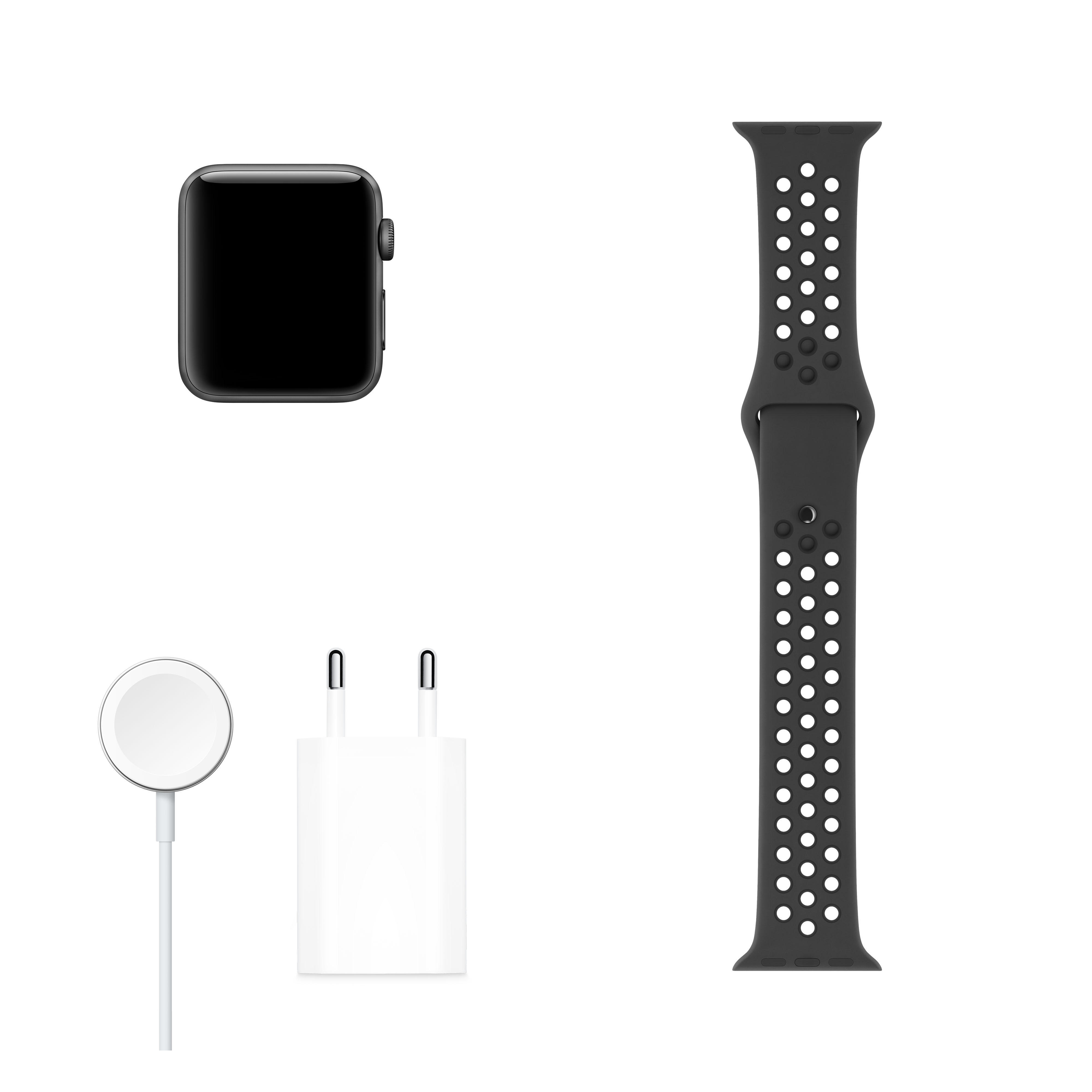 Smartwatch APPLE Watch Nike Series 3 42 mm GPS Cellular Smartwatch Aluminium Kunststoff 140 210 mm Space Grau mit Sportarmband Anthrazit MediaMarkt