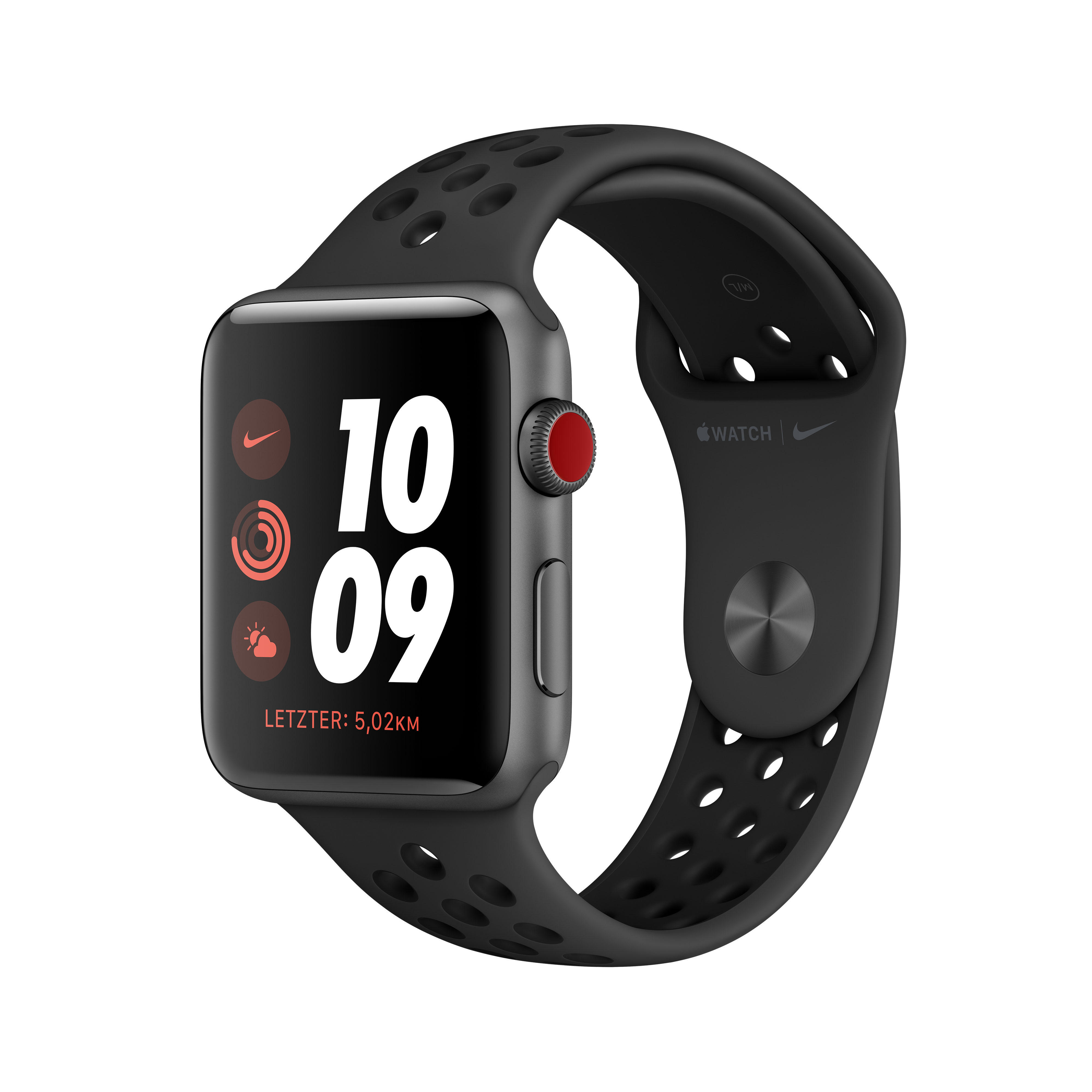 Smartwatch APPLE Watch Nike Series 3 42 mm GPS Cellular Smartwatch Aluminium Kunststoff 140 210 mm Space Grau mit Sportarmband Anthrazit MediaMarkt