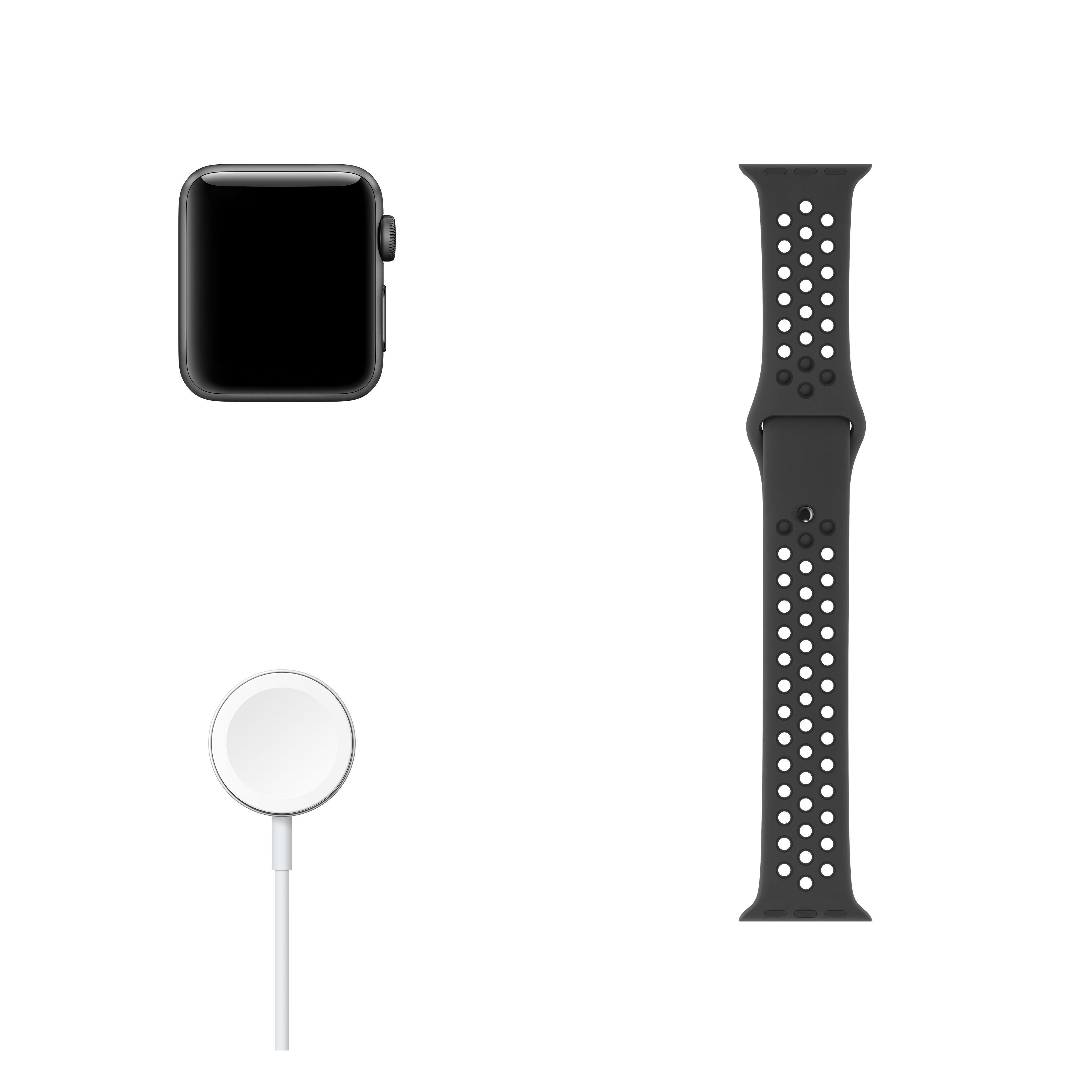 APPLE Watch Nike+ Series 3 38 mm Smartwatch Aluminium Kunststoff, 130-200 mm, Space Grau mit Sportarmband Anthrazit