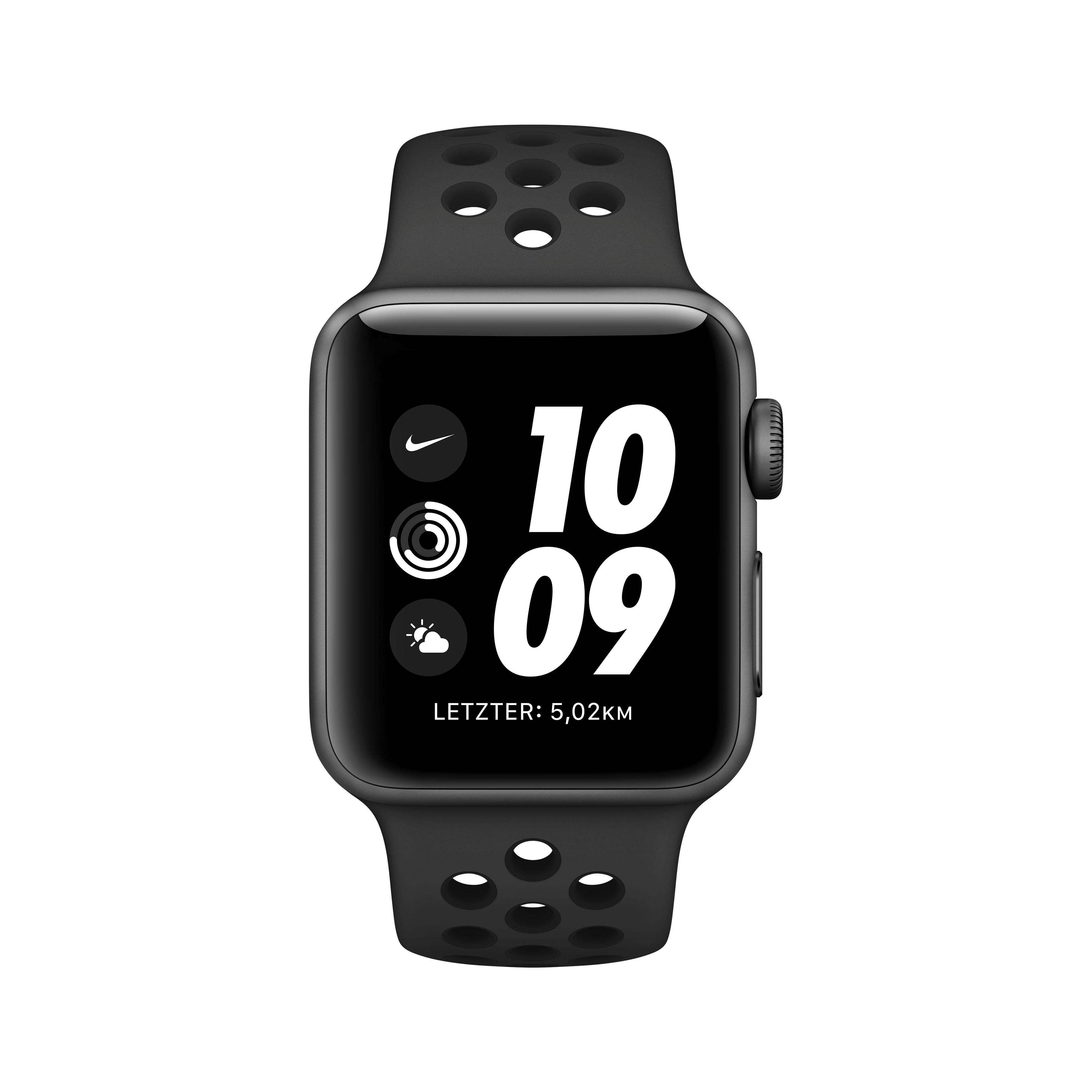 APPLE Watch Nike Series 3 38 mm Smartwatch Aluminium Kunststoff 130 200 mm Space Grau mit Sportarmband Anthrazit