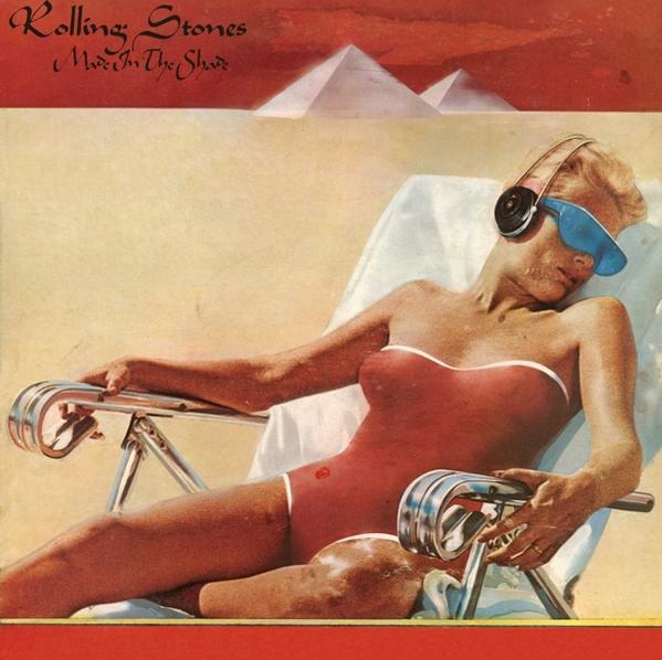 Album cover: A woman in a red swimsuit sunbathing with headphones.
