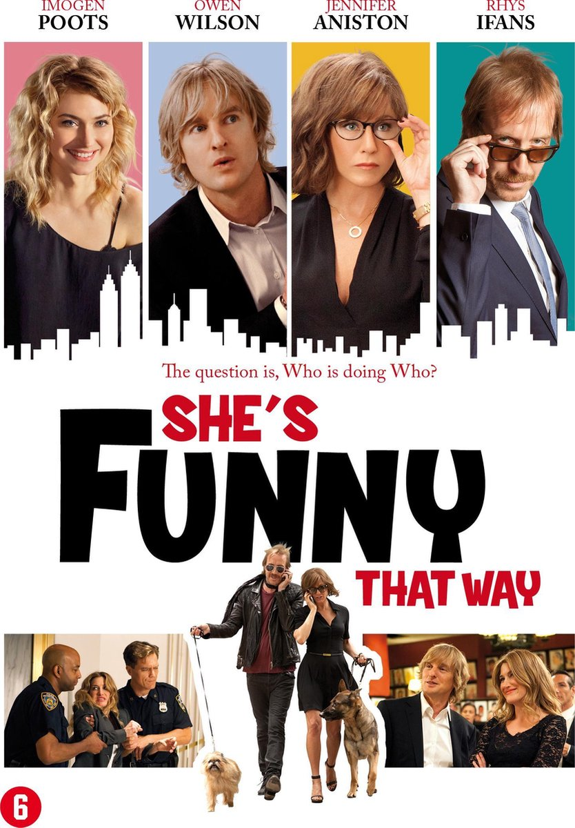 Affiche de film avec quatre acteurs. Le titre du film est She's Funny That Way. Le fond est une ville.