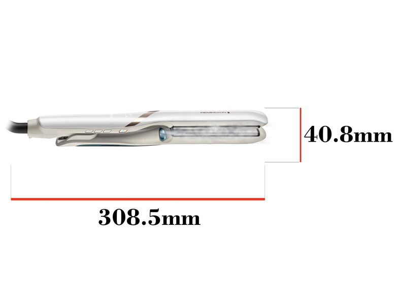 Fehér hajvasaló 308,5 mm x 40,8 mm méretekkel.