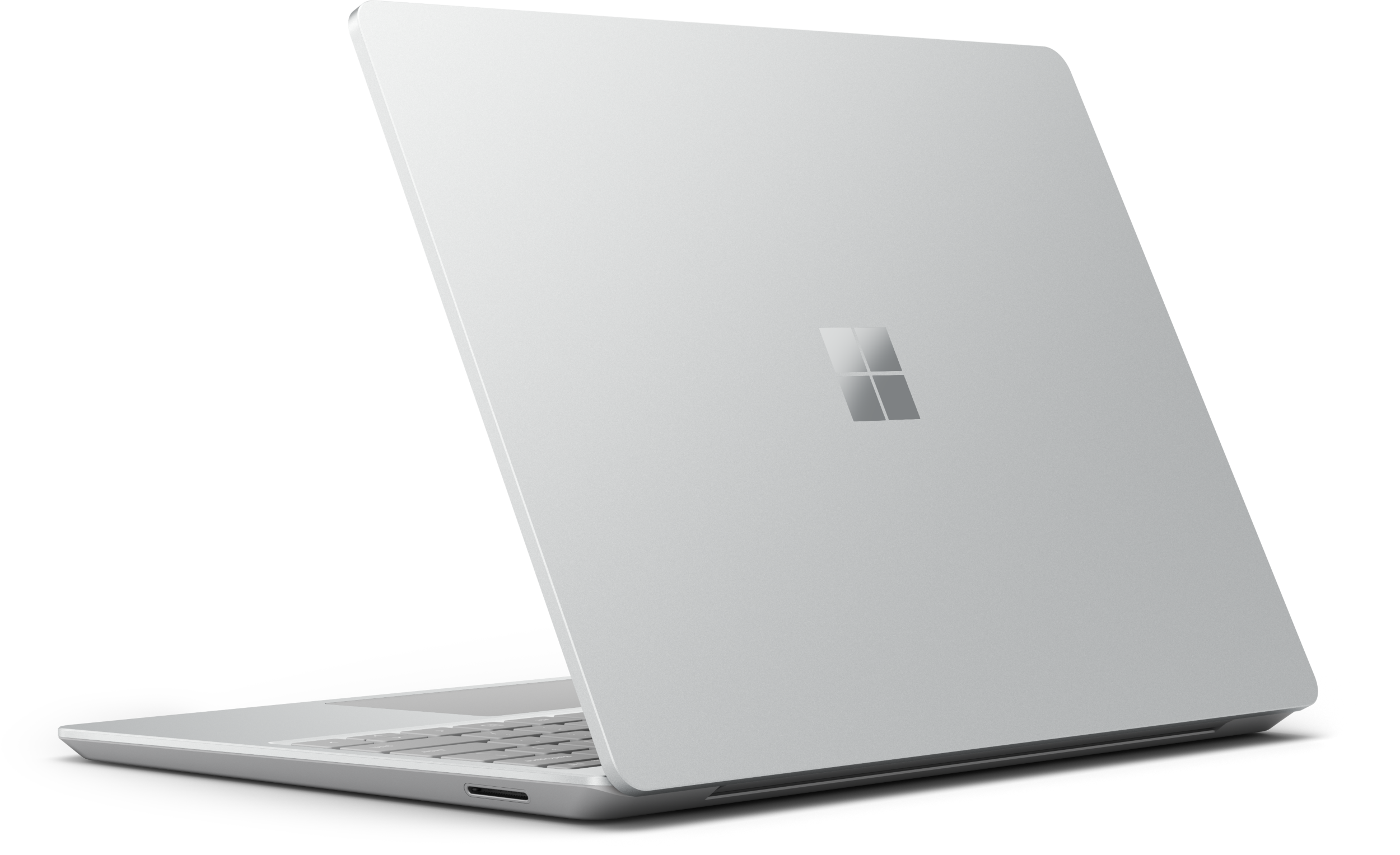 Ein silberner Laptop-Computer mit einem Microsoft-Logo.
