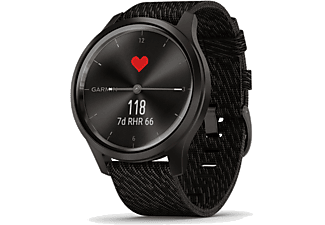 GARMIN vívomove Style okosóra, fekete bors fekete Nylon szíjjal, szürke csattal