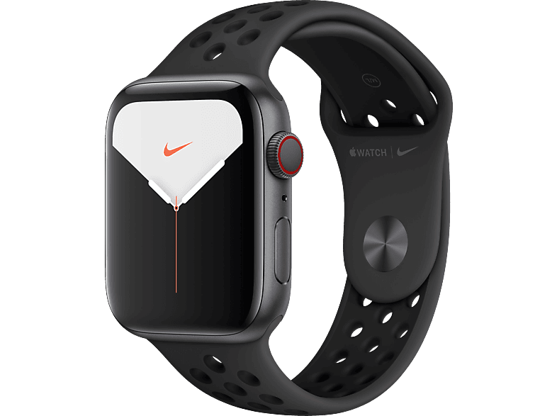 APPLE Watch Nike Series 5 (GPS + Cellular) 44mm Smartwatch Aluminium Fluorelastomer, 140 - 200 mm , Armband: Anthrazit Schwarz, Gehäuse: Space Grey