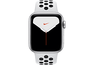 APPLE Watch Nike Series 5 (GPS + Cellular) 40mm Smartwatch Aluminium Fluorelastomer, 130 - 200 mm, Armband: Pure  Platinum Schwarz, Gehäuse: Silber