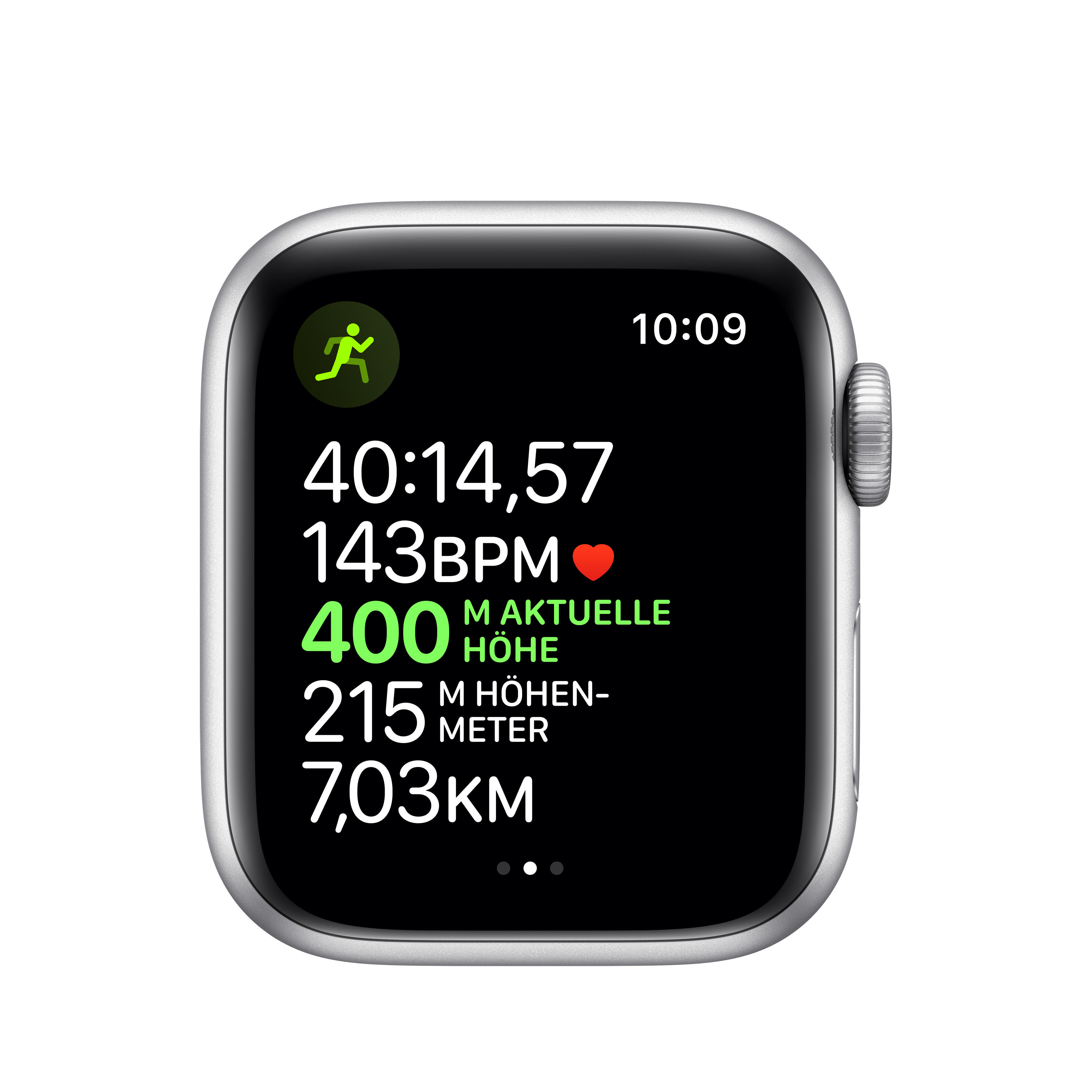 APPLE Watch Nike Series 5 40mm Smartwatch Aluminium Fluorelastomer, 130 - 200 mm, Armband: Pure  Platinum Schwarz, Gehäuse: Silber