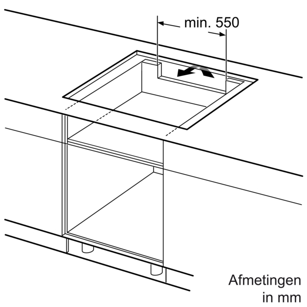 Diagramme en noir et blanc montrant un comptoir avec une découpe d'évier.