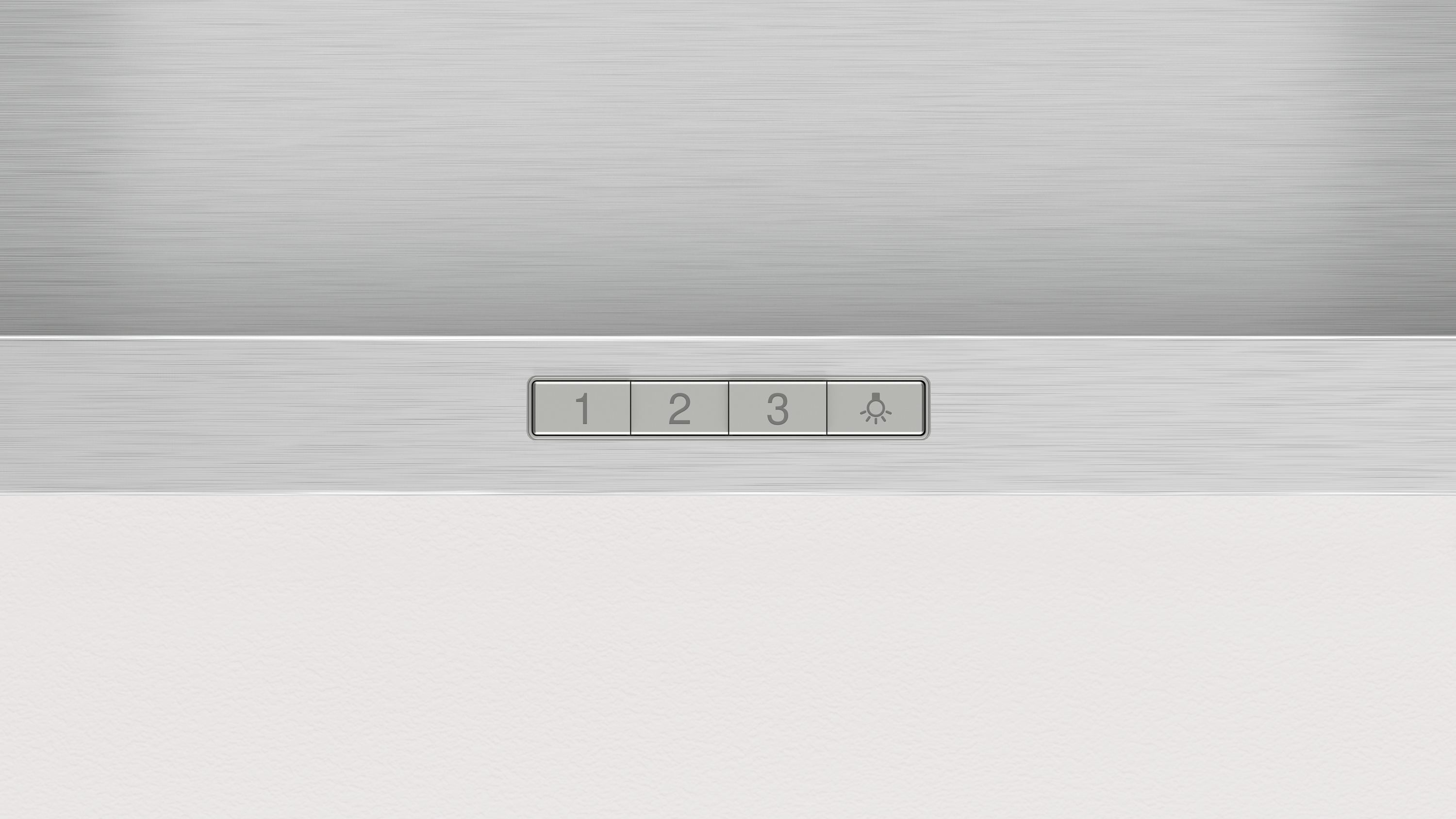 Primer plano de una campana extractora blanca con tres botones (1, 2, 3) y un icono de luz.