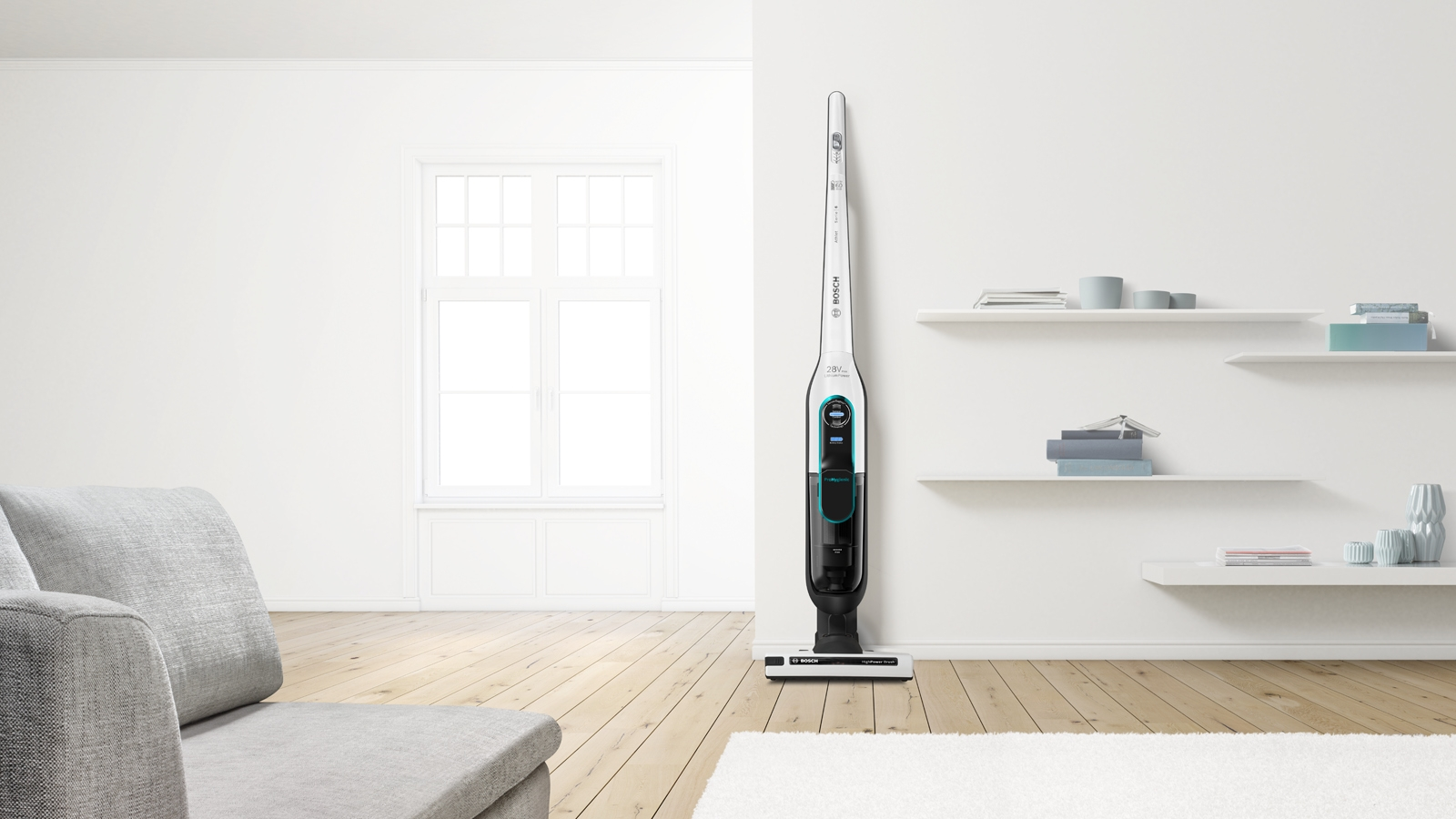 Aspirador escoba - Bosch BCH86HYG2, 28V, 0.9 L, Tecnología de iones de litio, Autonomía 60 min, Blanco