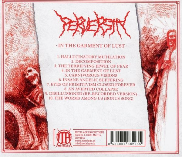 Albumcover mit rotem Text: Perversity. Textliste mit dunklem, gotischem Thema.
