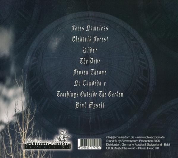 Albumcover mit Songtiteln, dunklem Hintergrund und strukturiertem Design. Etwas Text unten.