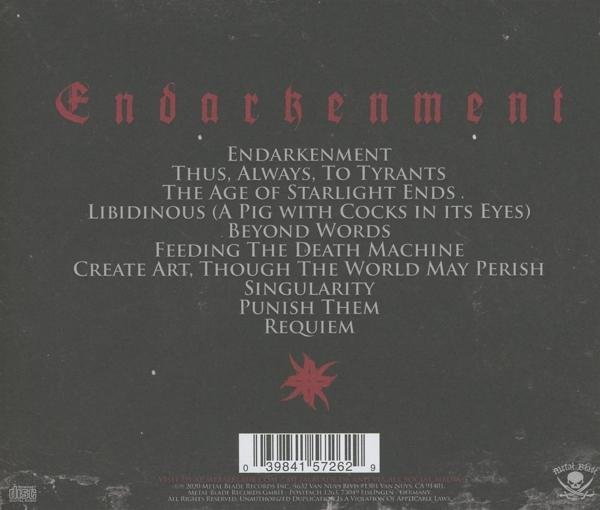 Albumcover mit Text: Endarkenment. Songtitel unter dem Titel aufgelistet.
