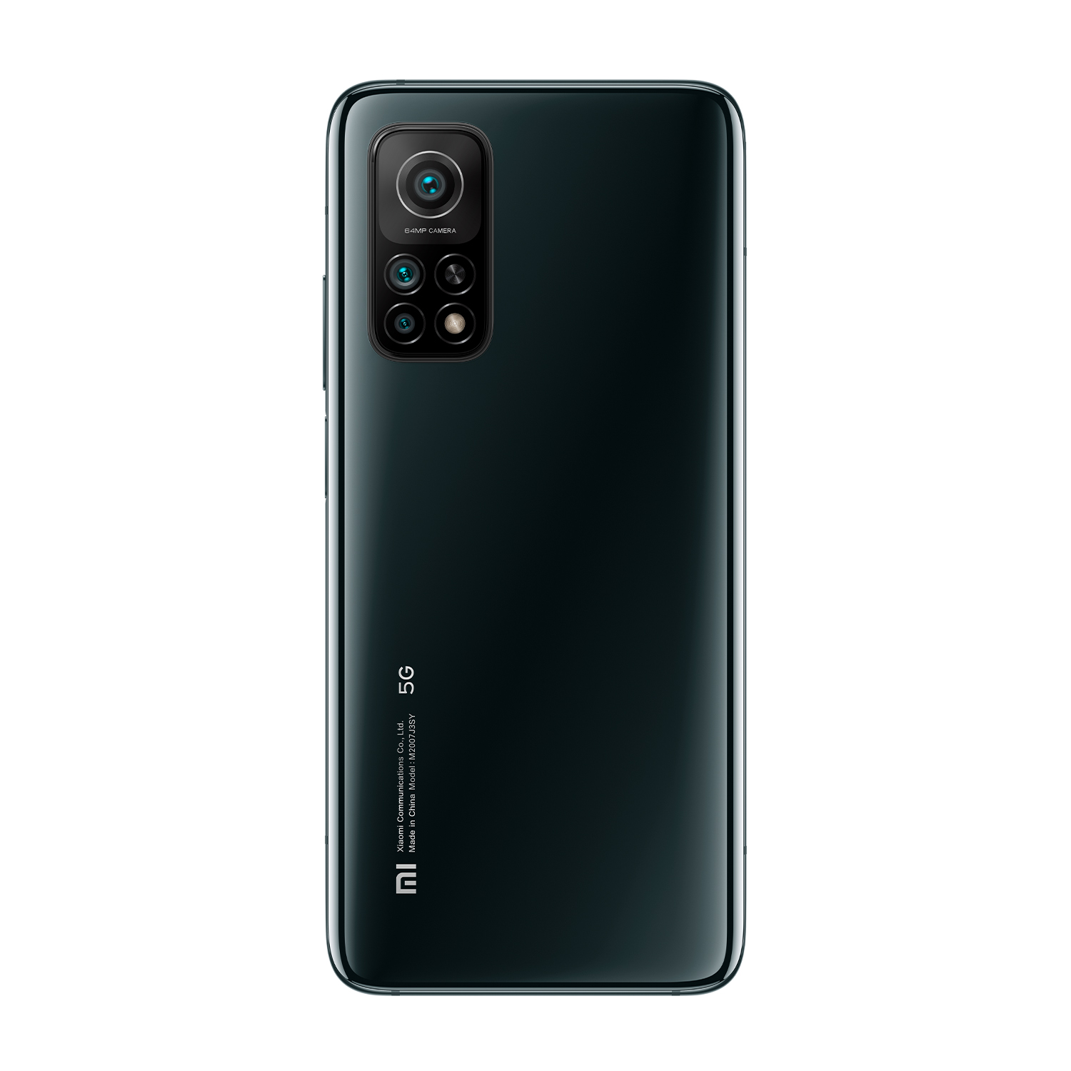 Una parte trasera de teléfono negro y verde con cámaras. El fondo es blanco.