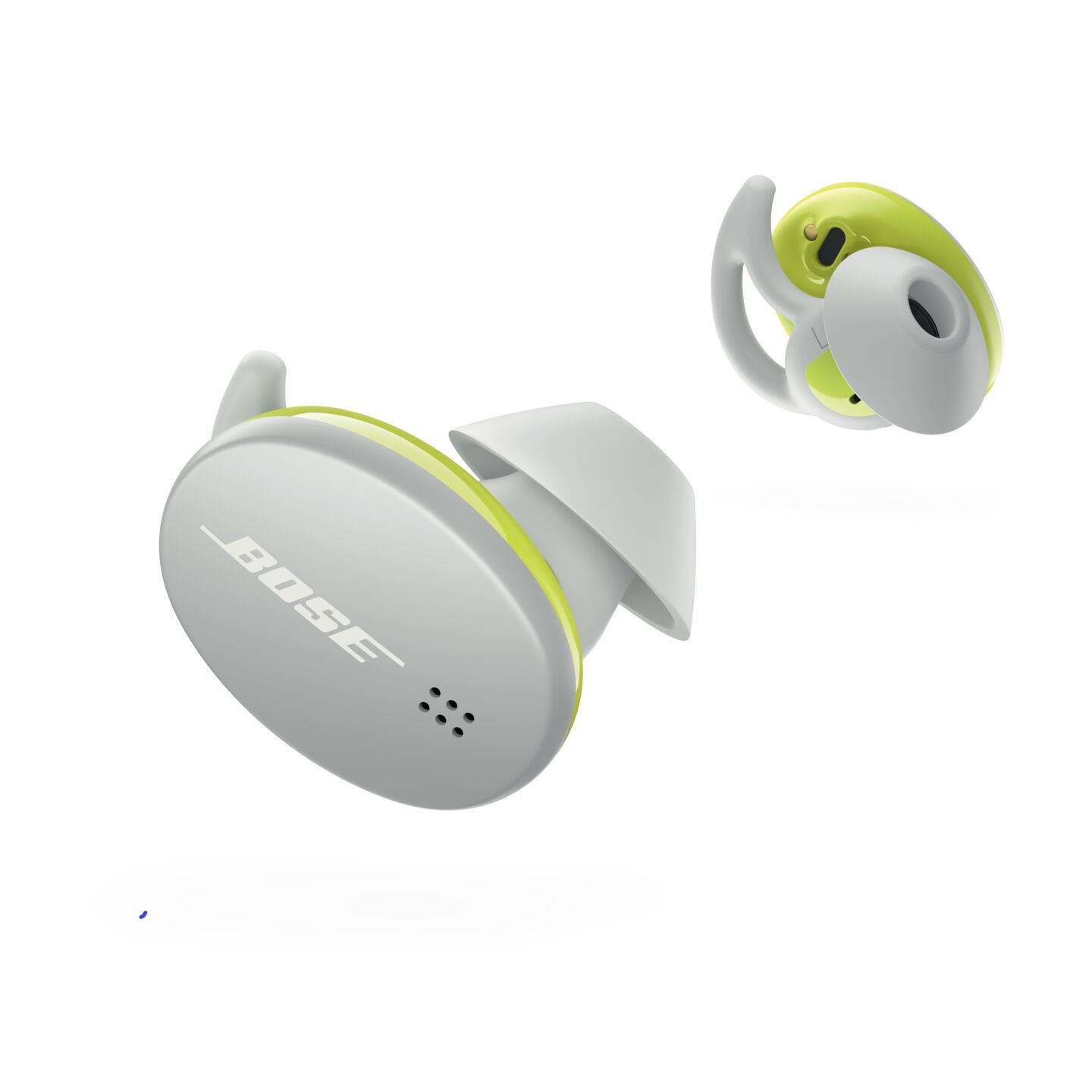 Un par de auriculares inalámbricos Bose con un acento verde lima.