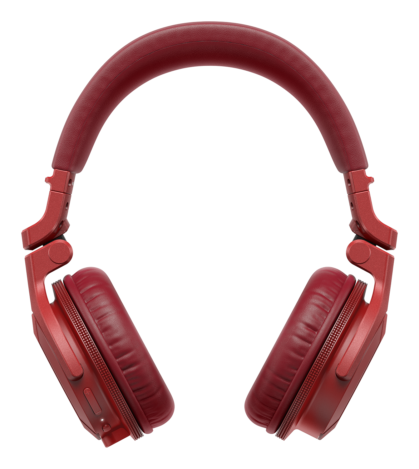Red headphones on a white background. Earcups and headband are visible.