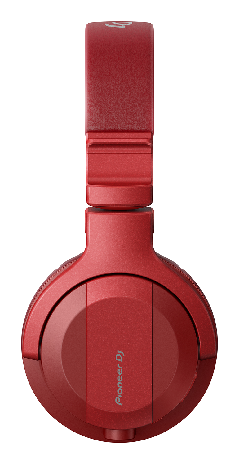 Red DJ headphones, top view, with Pioneer DJ logo.
