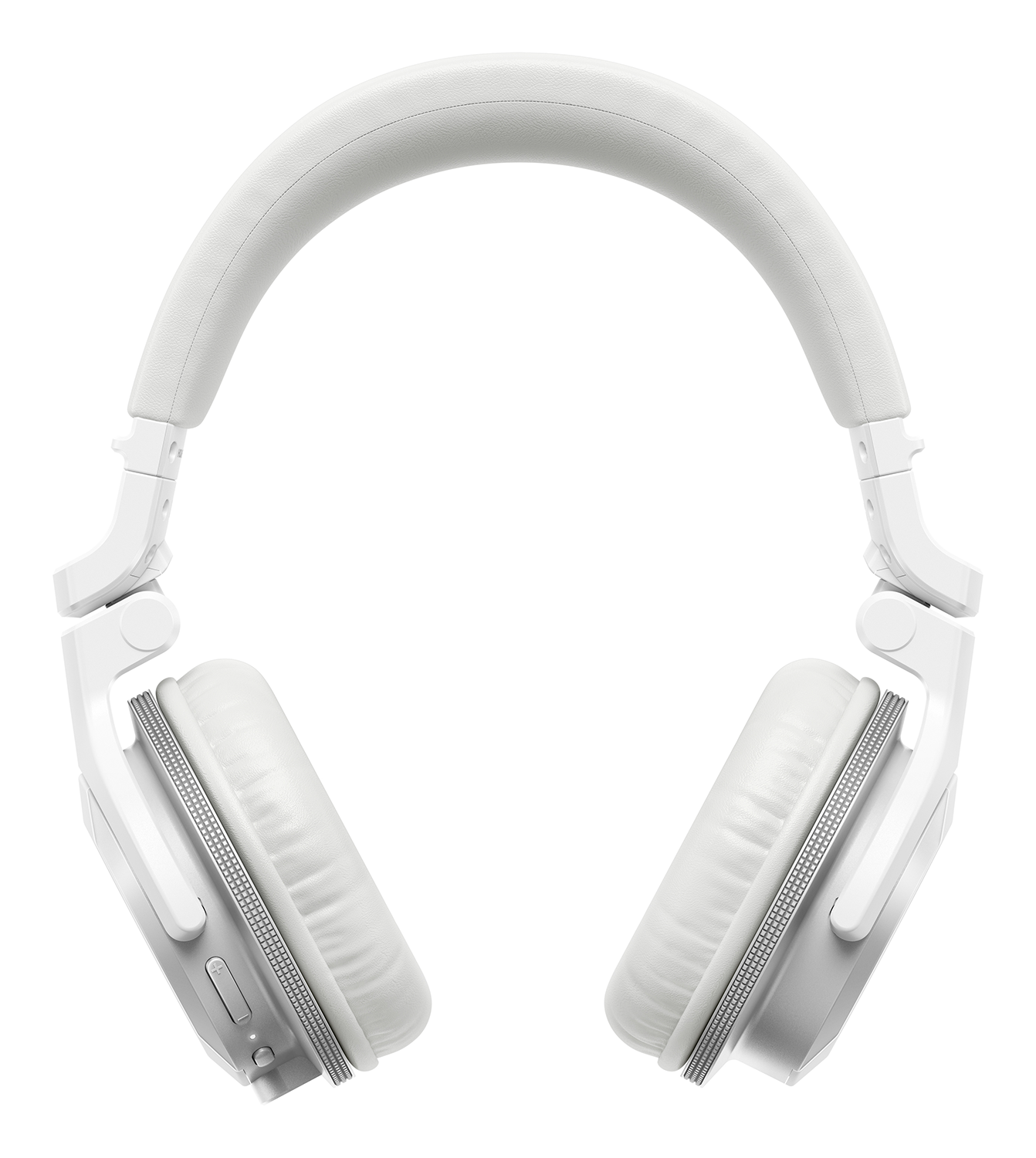 White headphones with a padded headband and earcups, isolated on white.