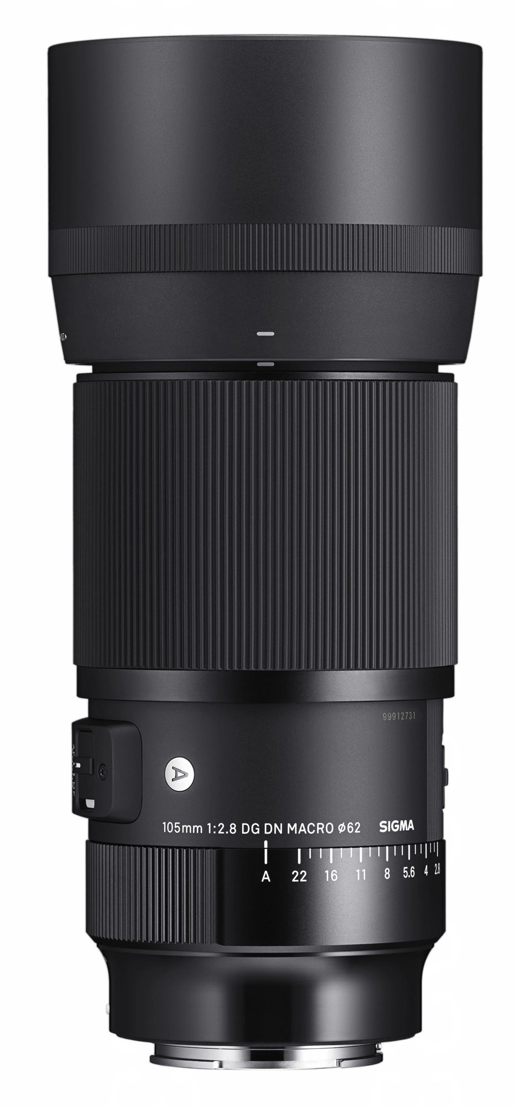 Schwarzes Kameraobjektiv mit Text '105mm 1:2.8 DG DN MACRO', mit Sigma-Logo.