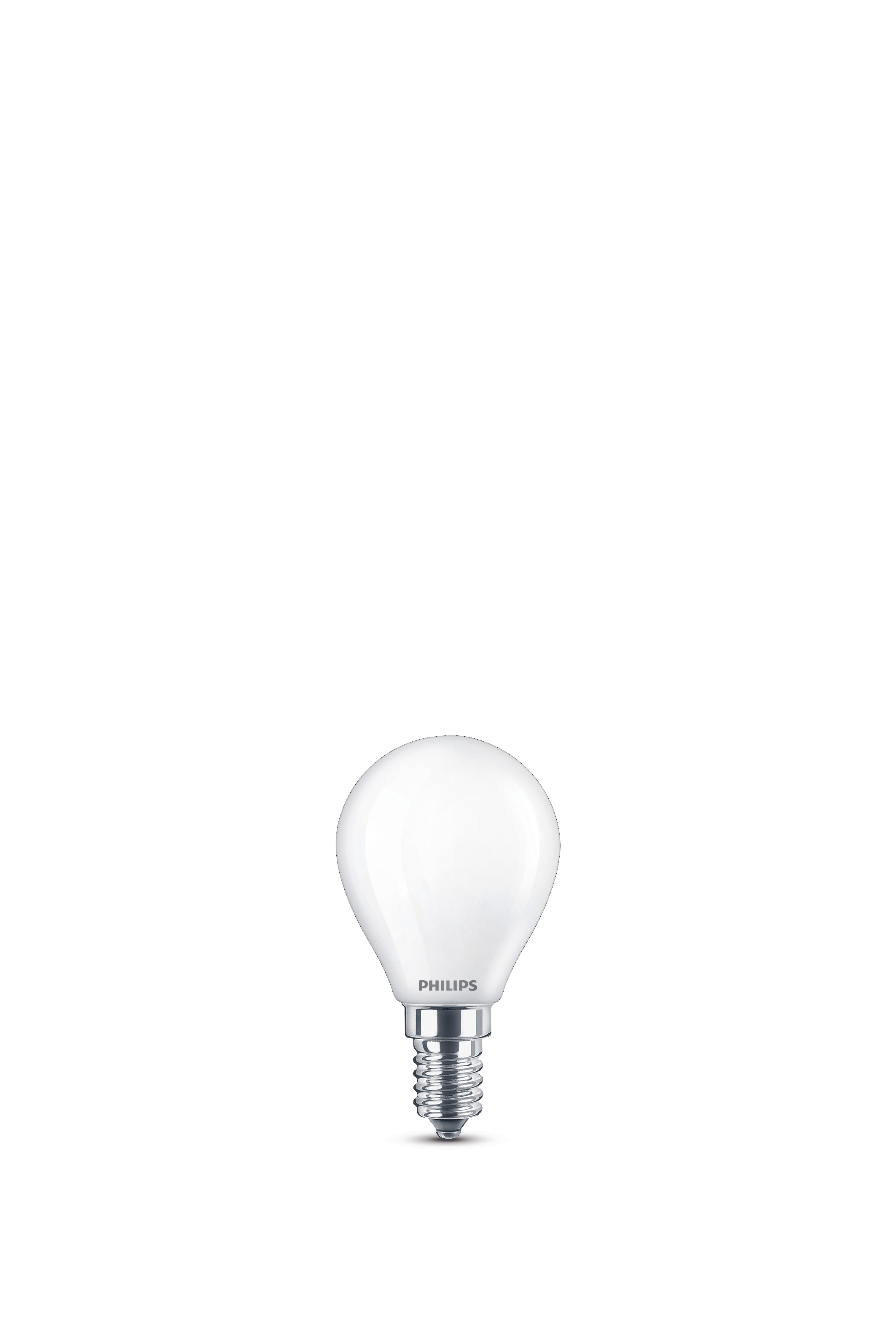 Eine Philips LED-Glühbirne mit weißem, birnenförmigem Design, vor weißem Hintergrund.