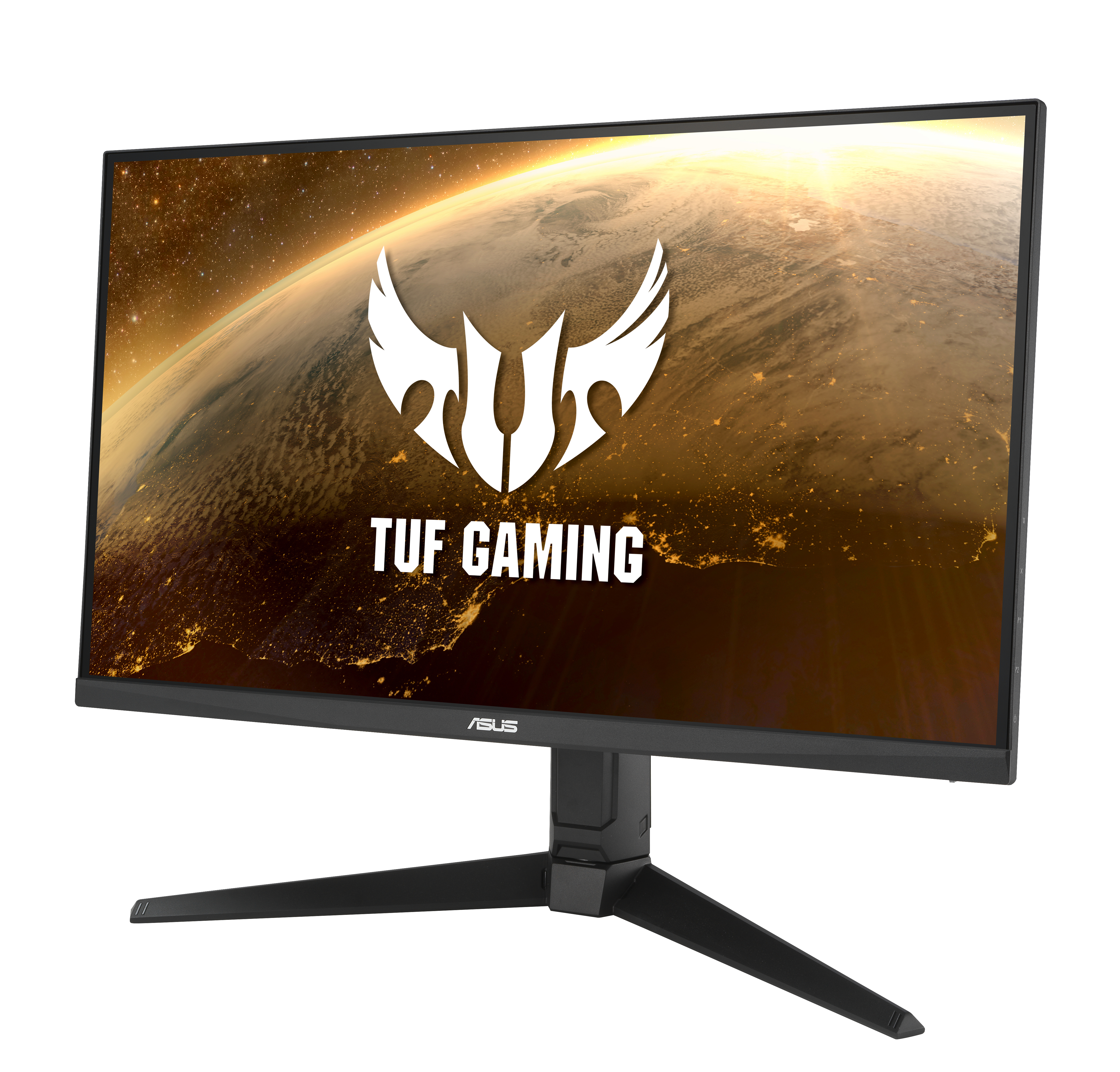 Ein Computermonitor mit dem TUF Gaming-Logo. Es zeigt die Erde und den Himmel.