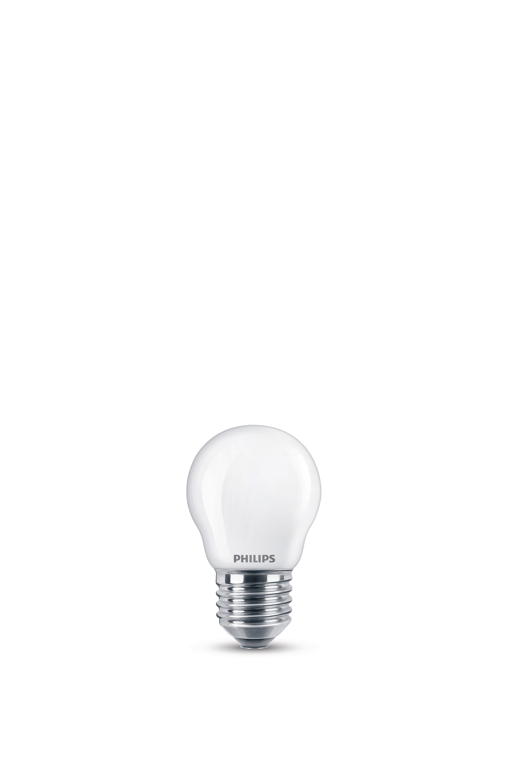 Philips LED-Glühbirne. Weiße, runde Form mit silbernem Sockel.