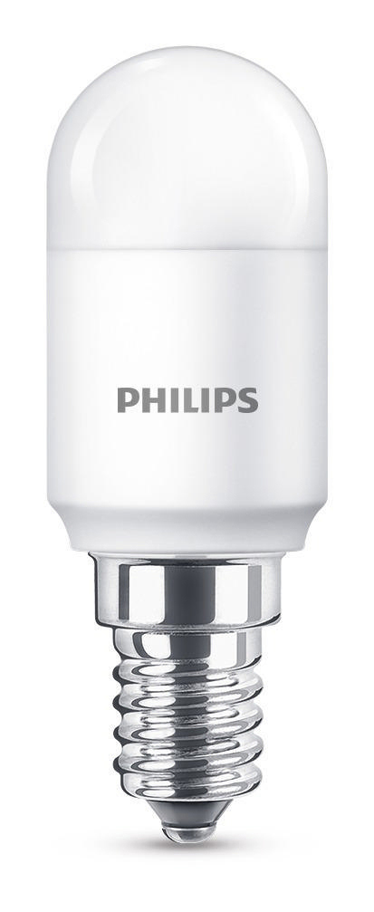 Weiße Philips LED-Glühbirne. Silberner Sockel, abgerundete Spitze und Philips-Text.