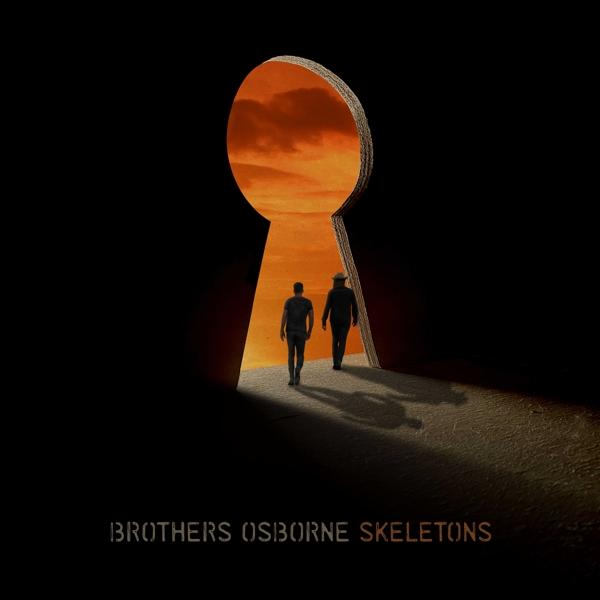 Albumcover mit Schlüssellochform, das zwei Figuren zeigt, die auf einen Sonnenuntergang zugehen.