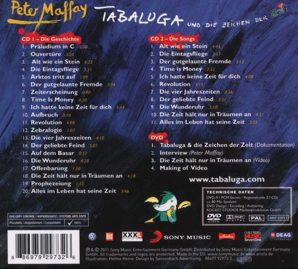 CD- und DVD-Hülle mit dem Albumcover und der Titelliste von Peter Maffays Tabaluga.