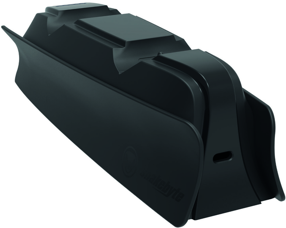 Support de console noir. Design incurvé, ouvert à l'avant et à l'arrière.