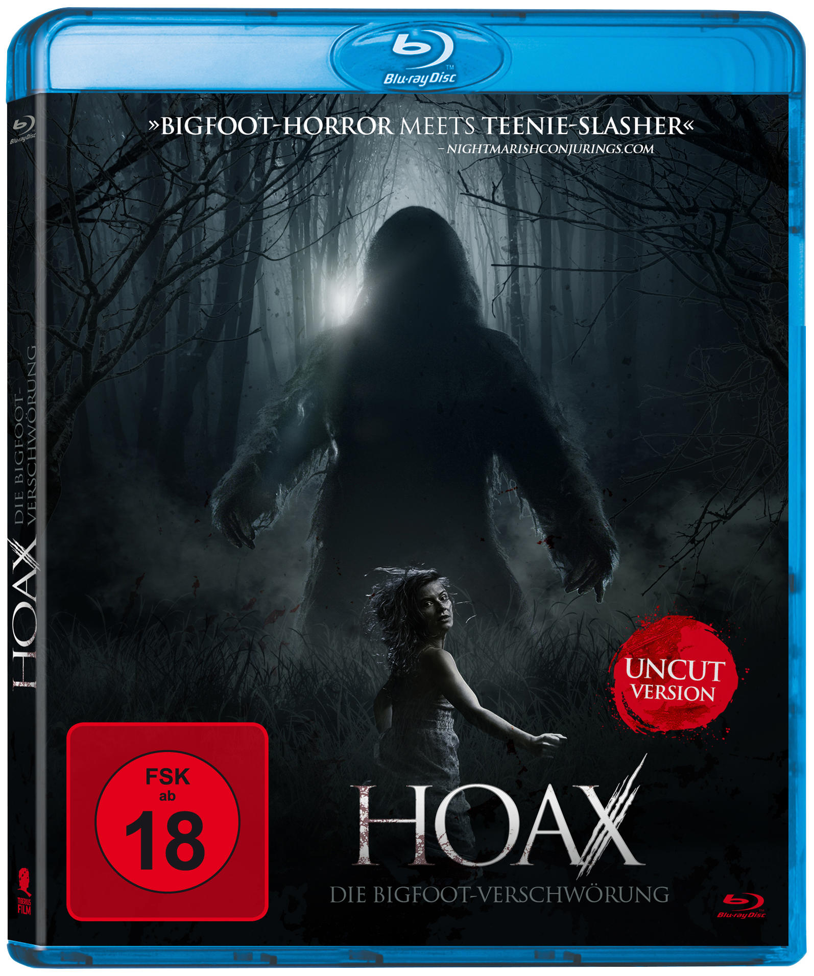 Eine Blu-ray-Hülle mit einem Filmplakat. Das Plakat zeigt eine Bigfoot-ähnliche Figur und eine Frau.