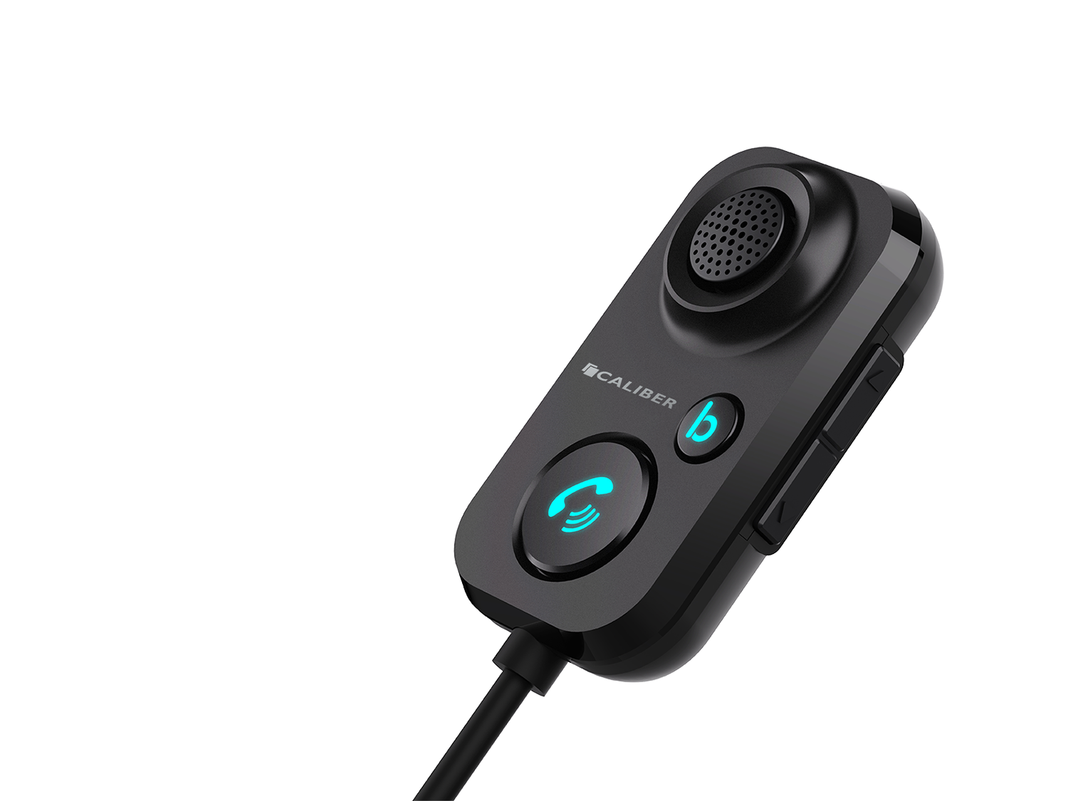 A black Bluetooth device with a call button and a microphone.