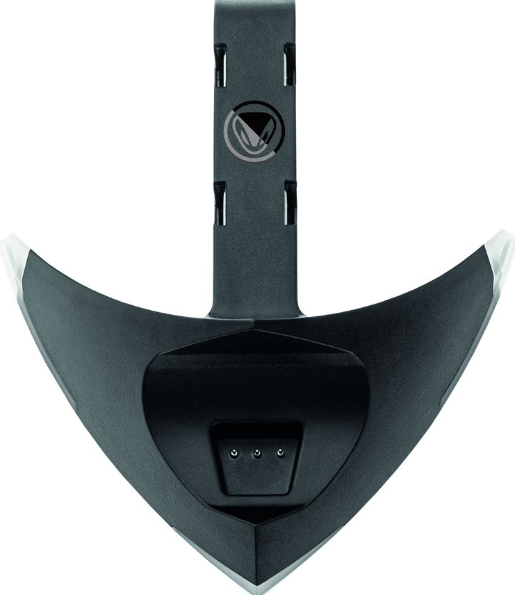 Ein schwarzes Gerät, eine Ladestation für VR-Headsets mit Markennamen.