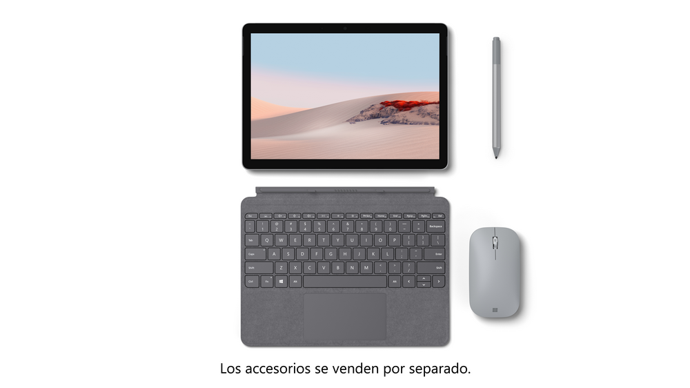Una tableta, un lápiz óptico, un teclado y un ratón se muestran sobre un fondo blanco con texto en español.